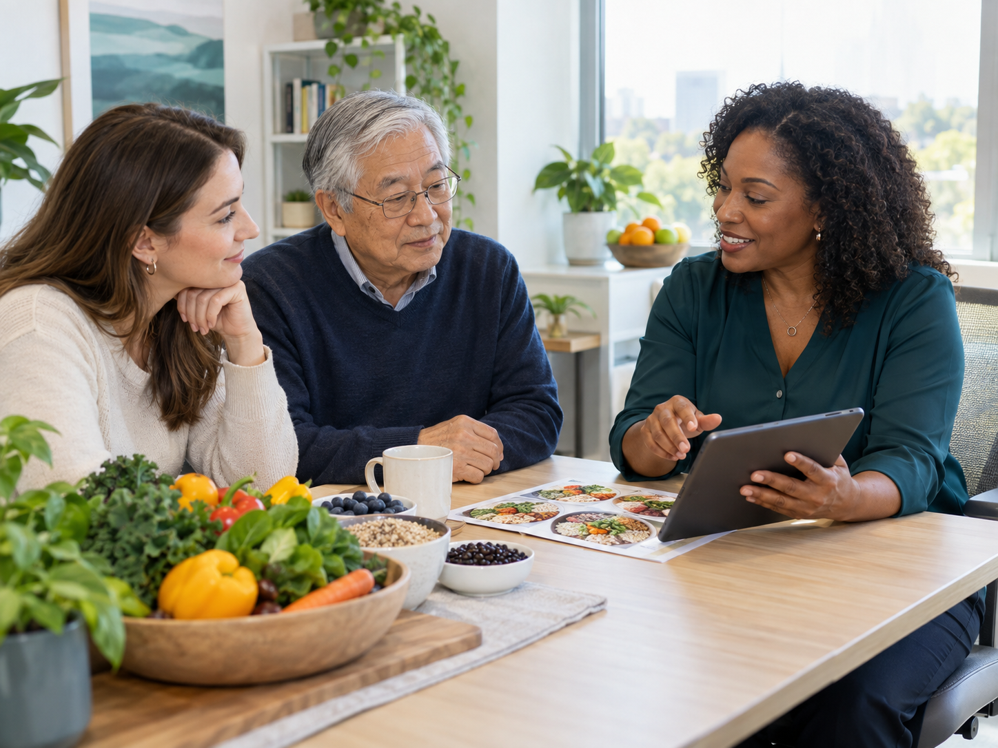 A registered dietitian meeting with adults from different backgrounds